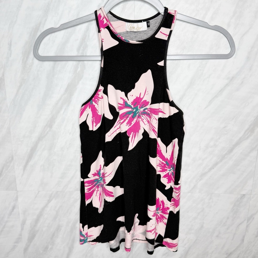 Ava Sky Pink and Black Floral Tank Top